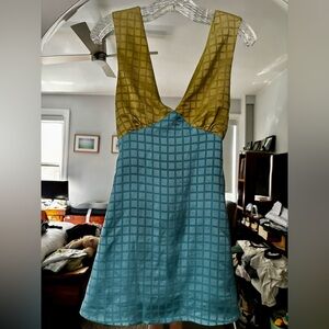 Bailey Rose Blue and Lime Green Checkered Retro Dress